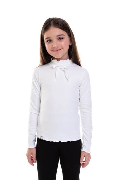 KERENZA – Bluza din bumbac cu guler ondulat si fundita decorativa, alb